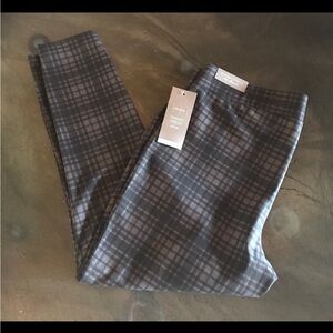Plaid skinny leg pull on Work pants in Gray and Black